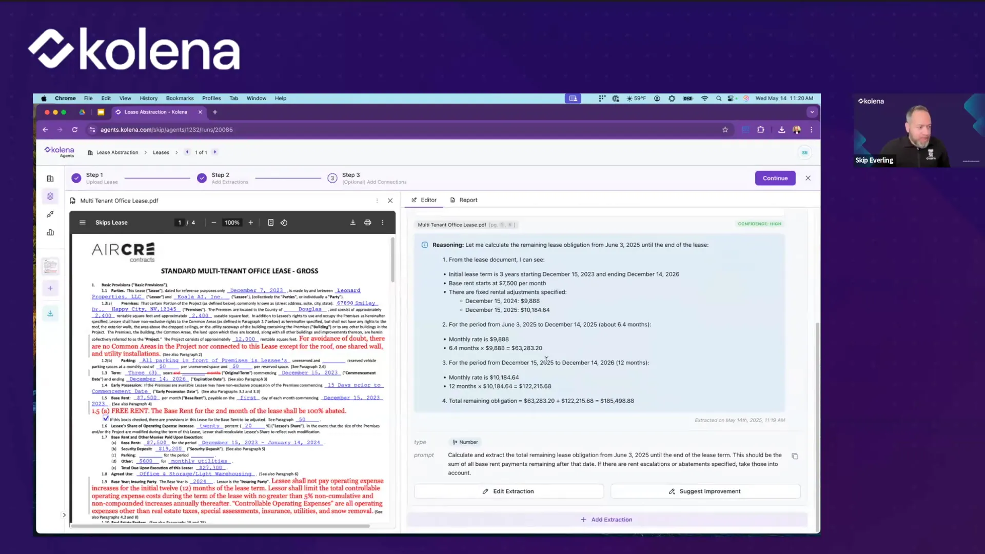 Calculating total remaining lease obligation with AI